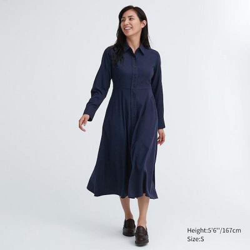 Vestido Uniqlo Soft Brushed Long-Sleeve Mujer Azul Marino | 5398323