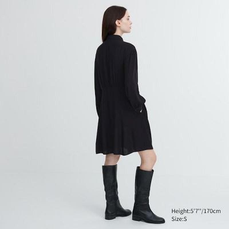 Vestido Uniqlo V-Neck Long-Sleeve Mini Mujer Negras | 5273235