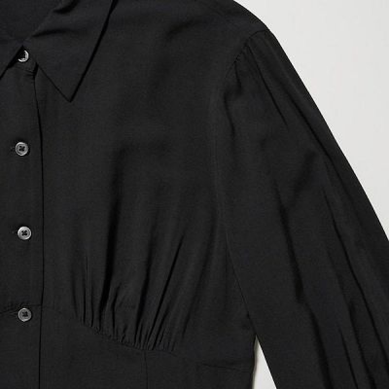 Vestido Uniqlo V-Neck Long-Sleeve Mini Mujer Negras | 5273235