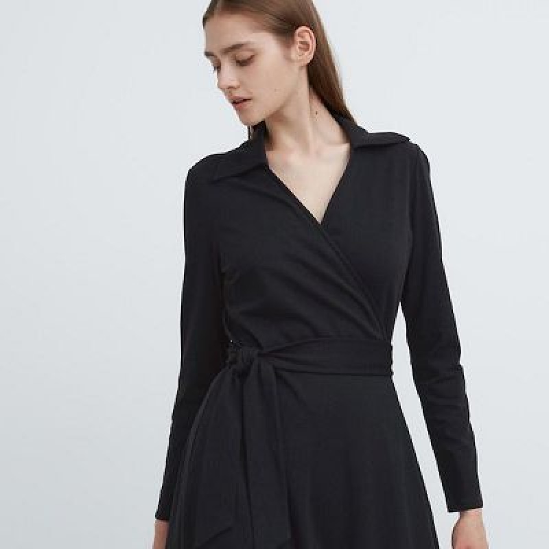 Vestido Uniqlo Wrap Long-Sleeve Mujer Negras | 5947015